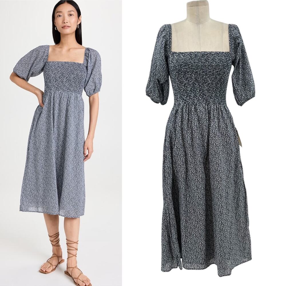 Nation LTD Pasha Convertible Floral Pima Cotton Dress Smocked Blue Size Small